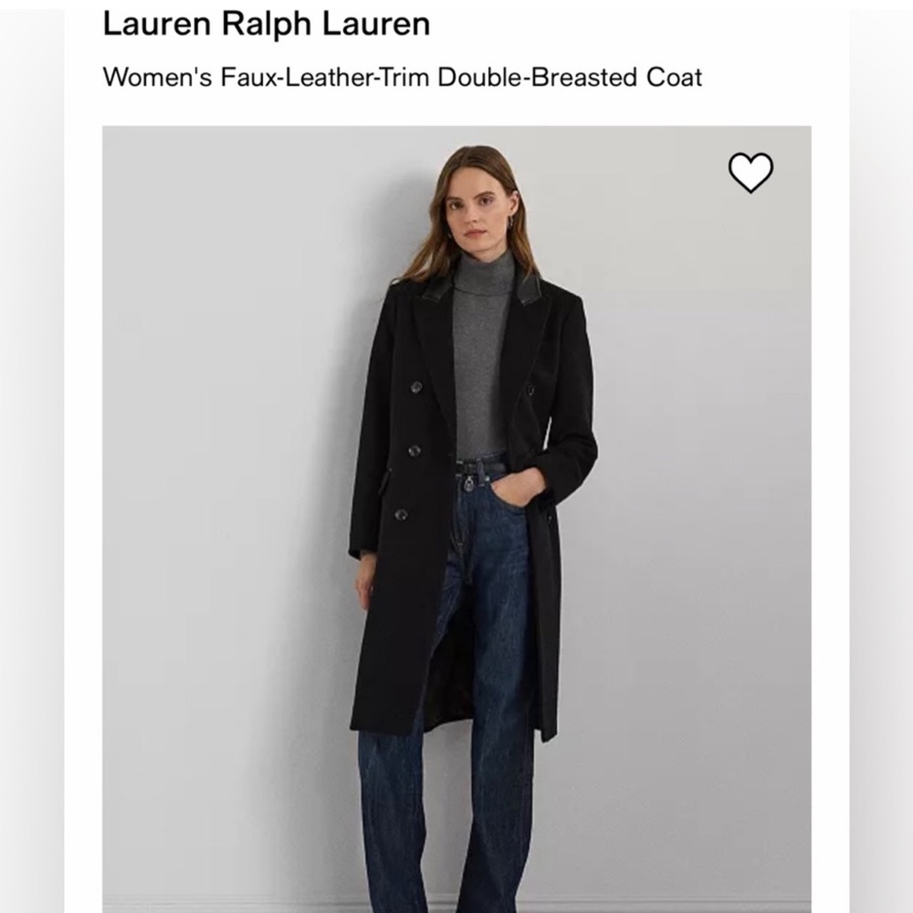 Lauren Ralph Lauren Double-Breasted Coat 14 | Faux-Leather Trim Wool Blend - Picture 9 of 14